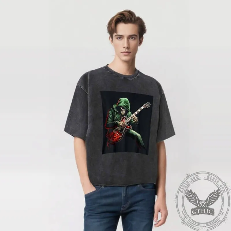 Vintage Washed Rock Skull Guitar T-shirt sold by GTHIC product image thumbnail 3