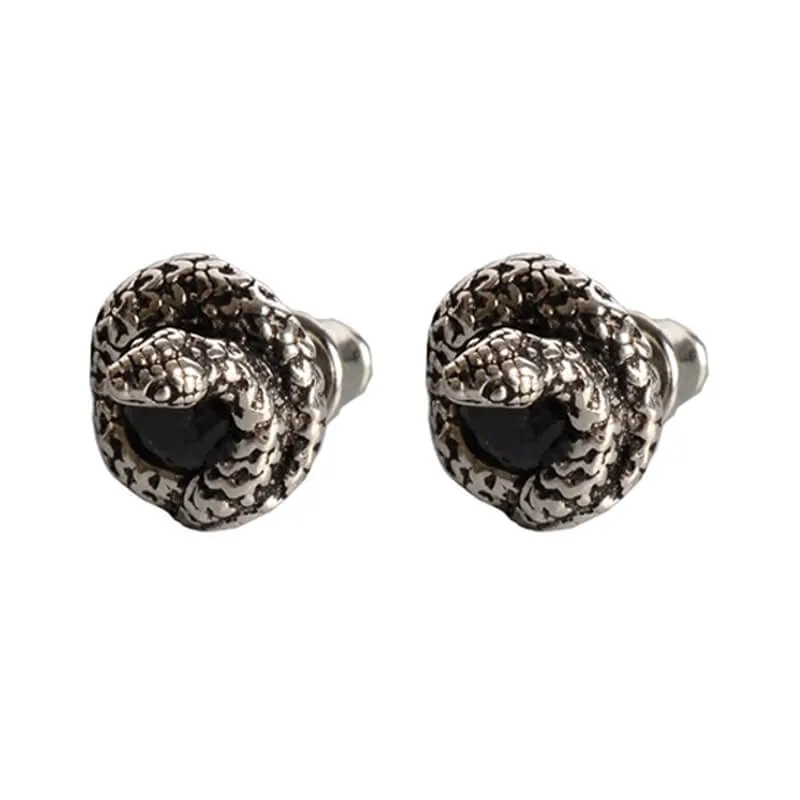 Gothic Curled Snake Zircon Sterling Silver Stud Earrings sold by GTHIC product image thumbnail 4
