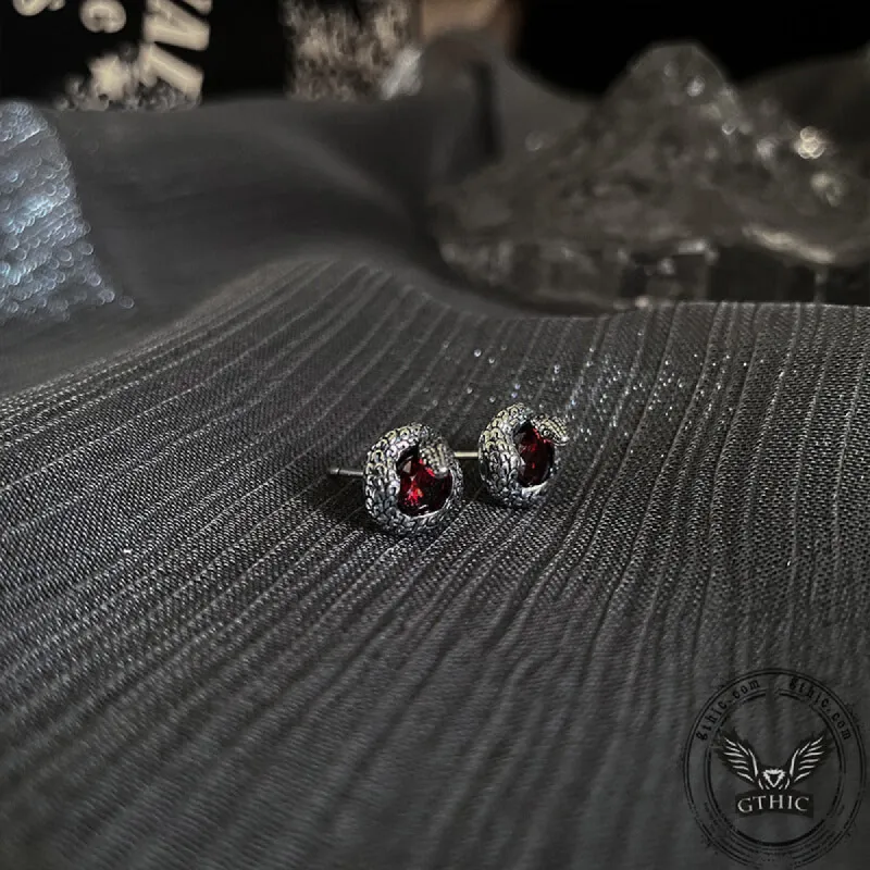 Gothic Curled Snake Zircon Sterling Silver Stud Earrings sold by GTHIC