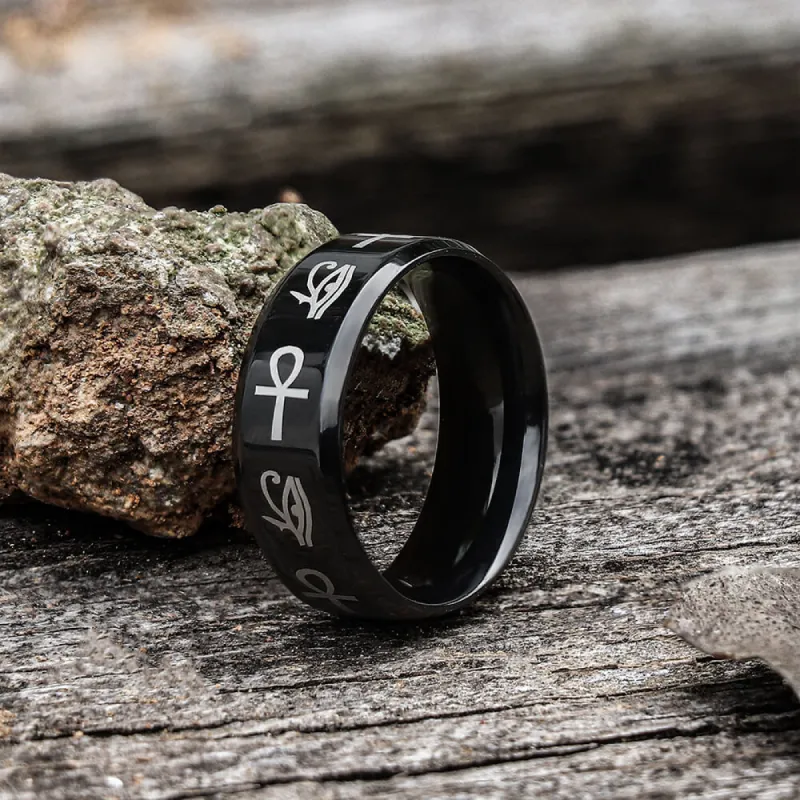 Eye of Ra Ankh Egyptian Symbols Stainless Steel Ring sold by GTHIC