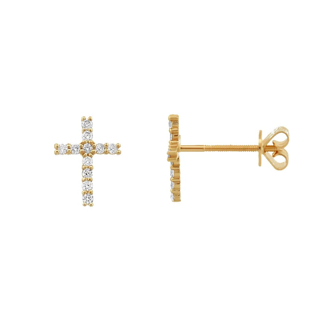 14K Round Diamond Cross Stud Earrings sold by IceLink