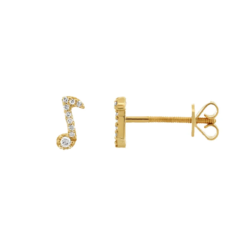 14K Musical Note Diamond Stud Earrings (sample sale) sold by IceLink
