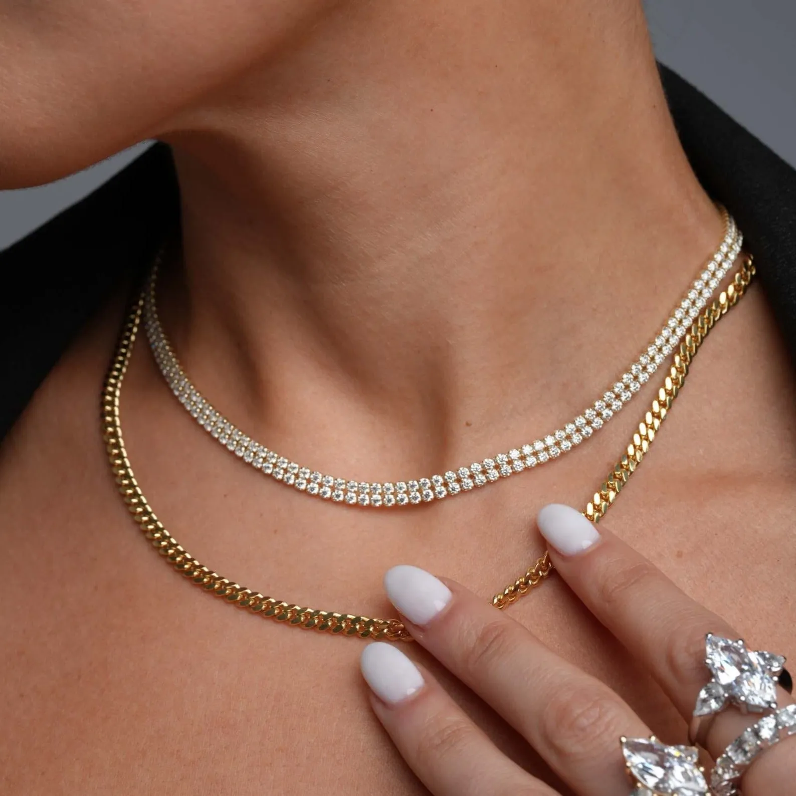 10K Gold 2 Row Moissanite Tennis Necklace sold by IceLink product image thumbnail 2