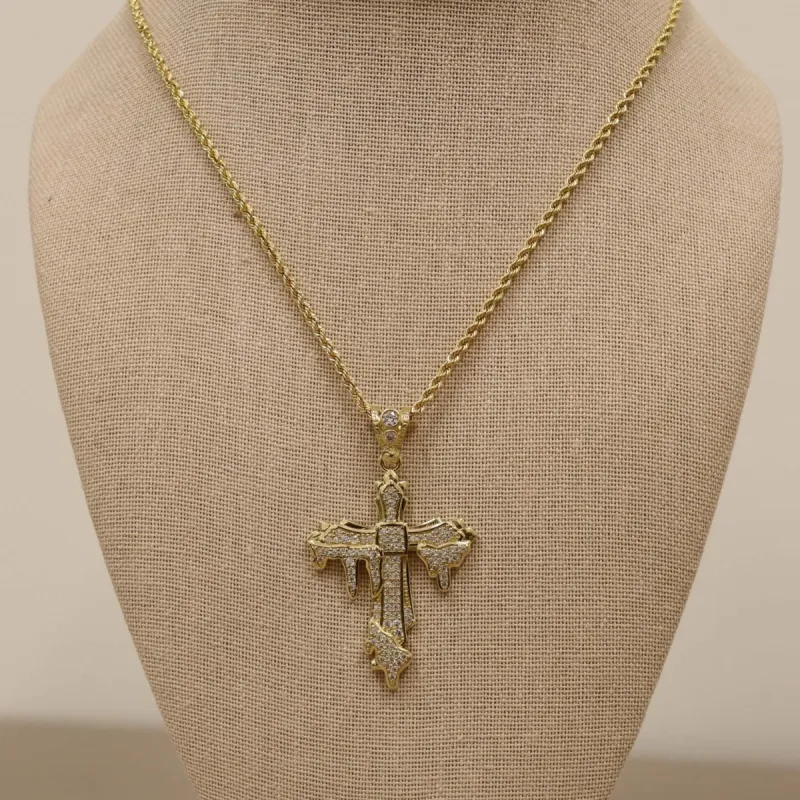 14K Drip Cross Pendant (Sample Sale) sold by IceLink