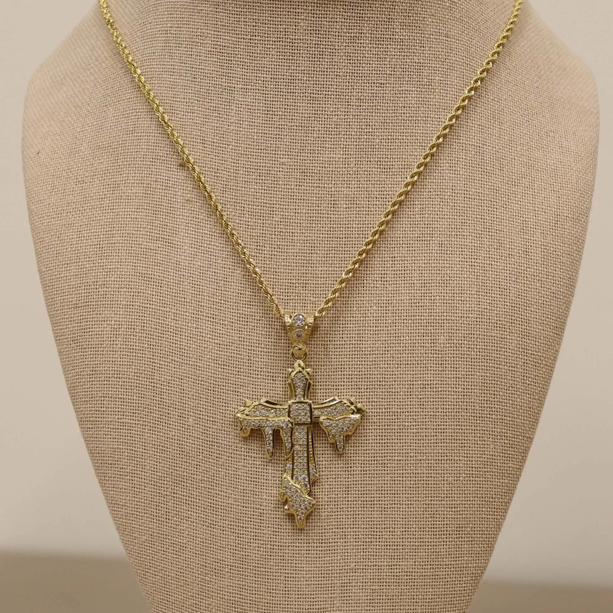 14K Drip Cross Pendant (Sample Sale) sold by IceLink
