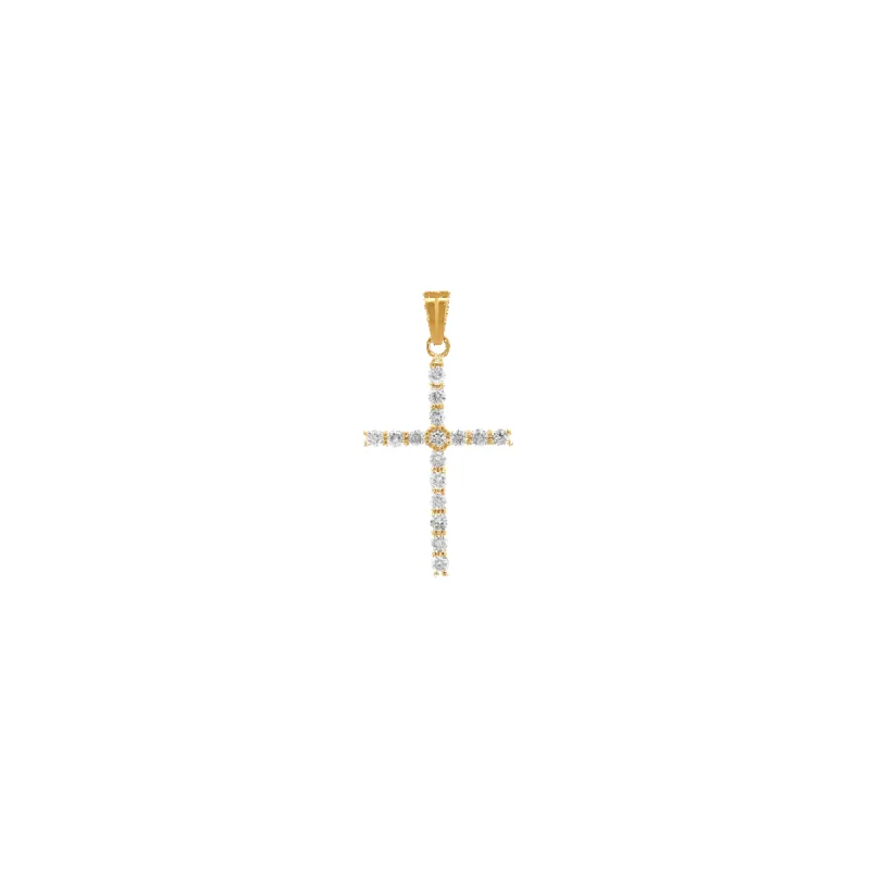 14K Small Round Diamond Cross Pendant sold by IceLink