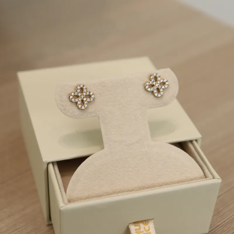 14K Clover Diamond Stud Earrings (Sample Sale) sold by IceLink