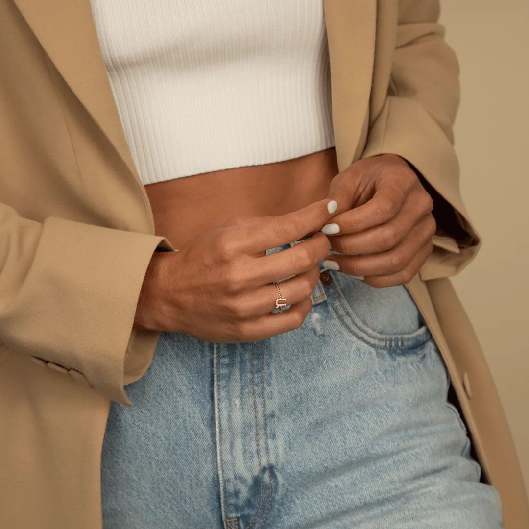 14K Armenian Initial Diamond Chain Ring sold by IceLink product image thumbnail 4