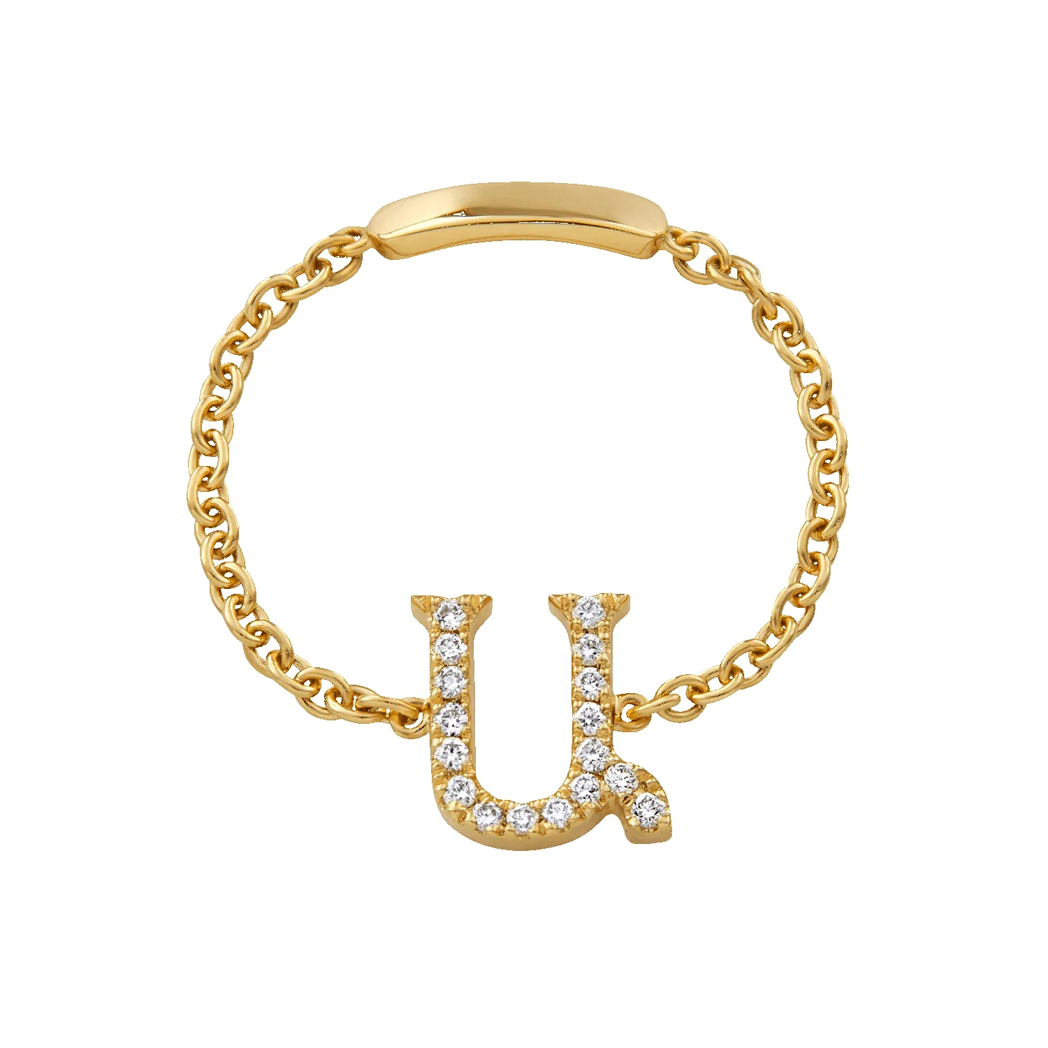 14K Armenian Initial Diamond Chain Ring sold by IceLink