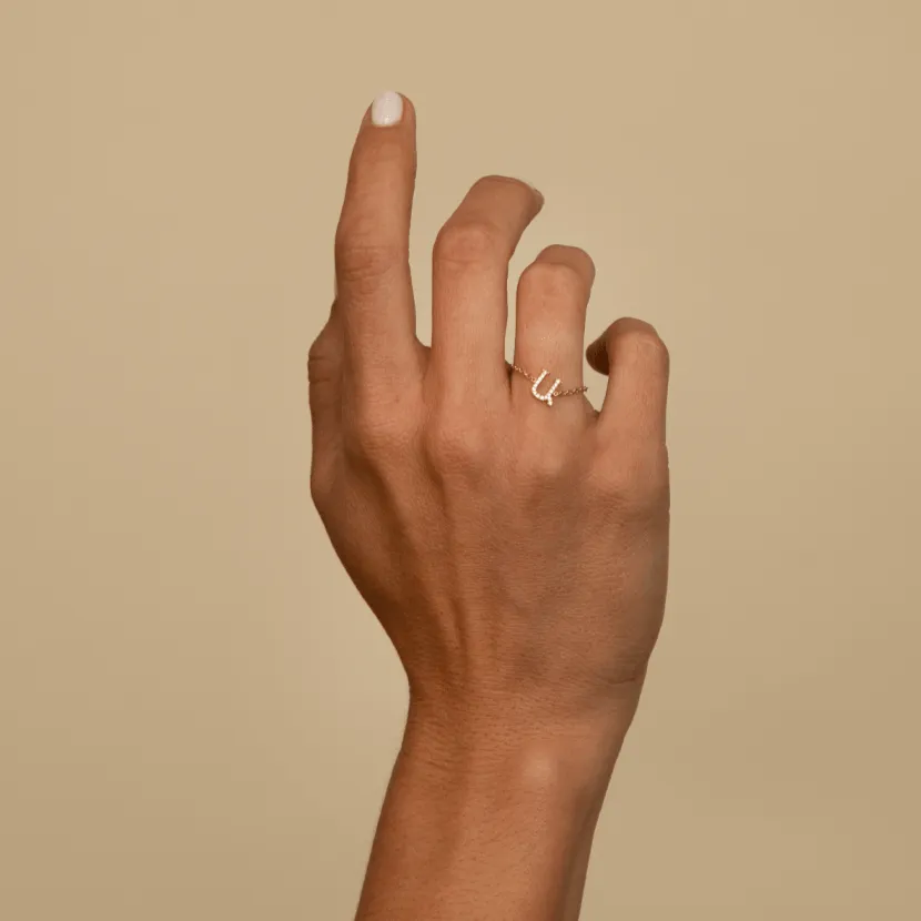 14K Armenian Initial Diamond Chain Ring sold by IceLink product image thumbnail 5