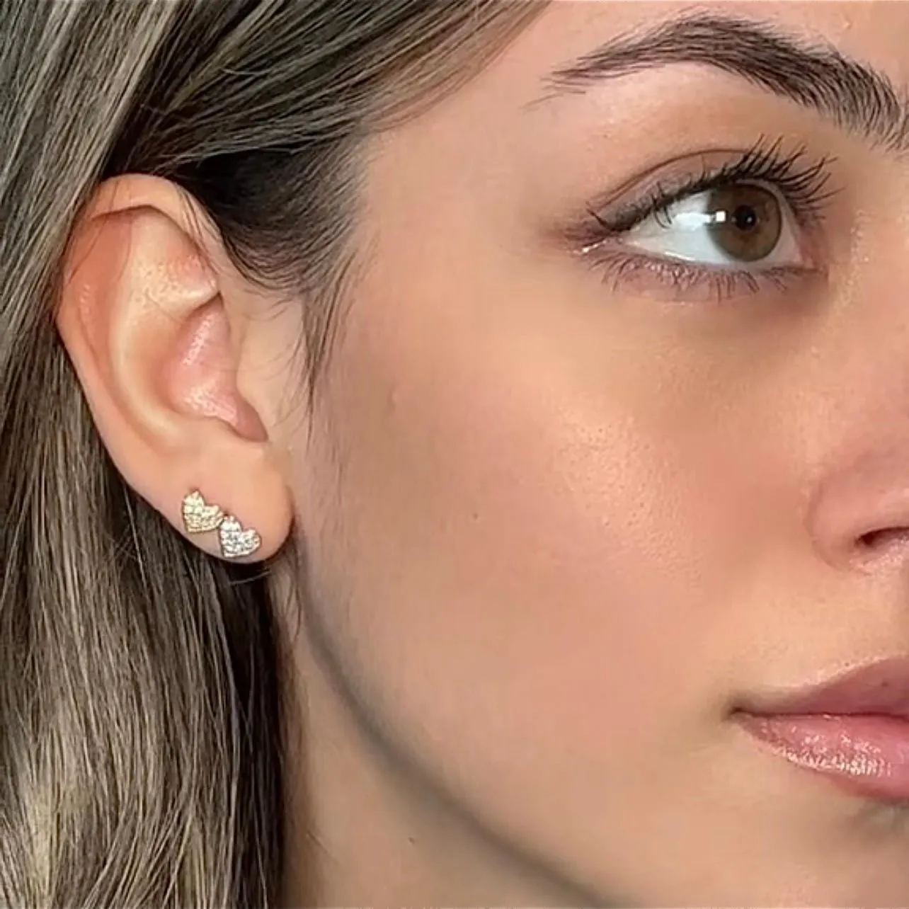 14K Two-Tone Double Heart Diamond Earrings sold by IceLink product image thumbnail 2