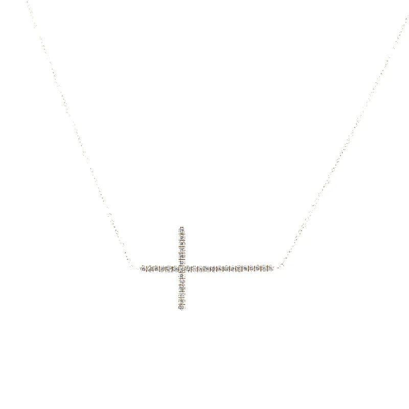 14K Sideways Cross Diamond Necklace sold by IceLink