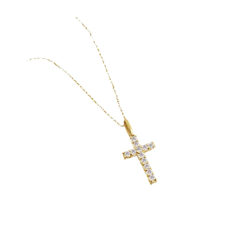 14K Mini 'Paris' Diamond Cross Necklace sold by IceLink