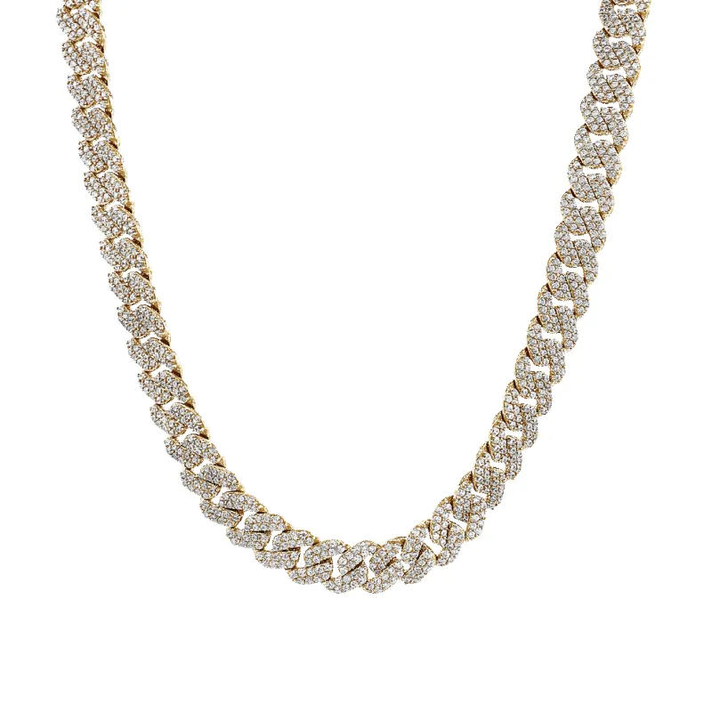 10K 13mm Hollow CZ Monaco Cuban Link Necklace made by IceLink
