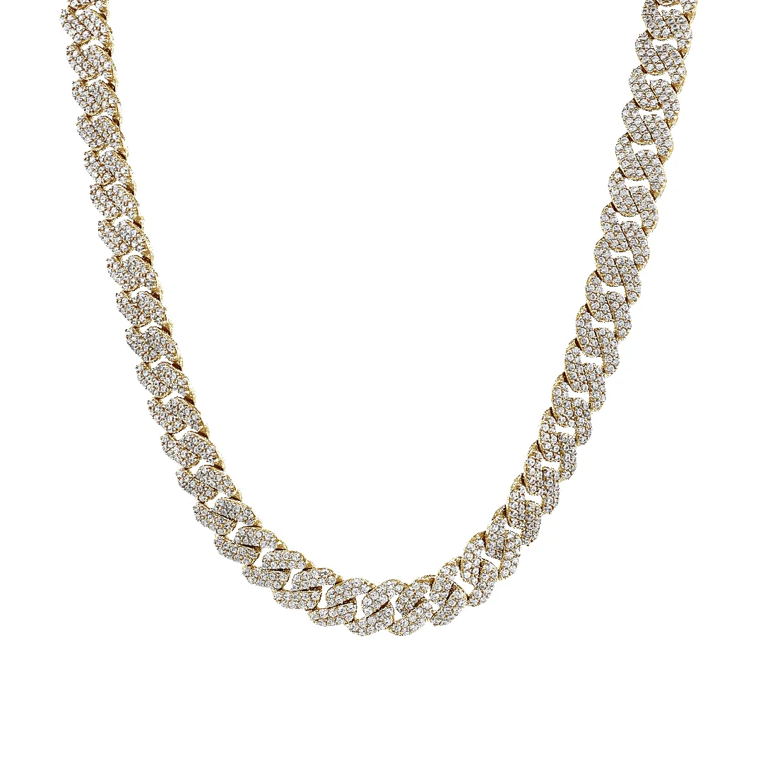 10K 13mm Hollow CZ Monaco Cuban Link Necklace sold by IceLink