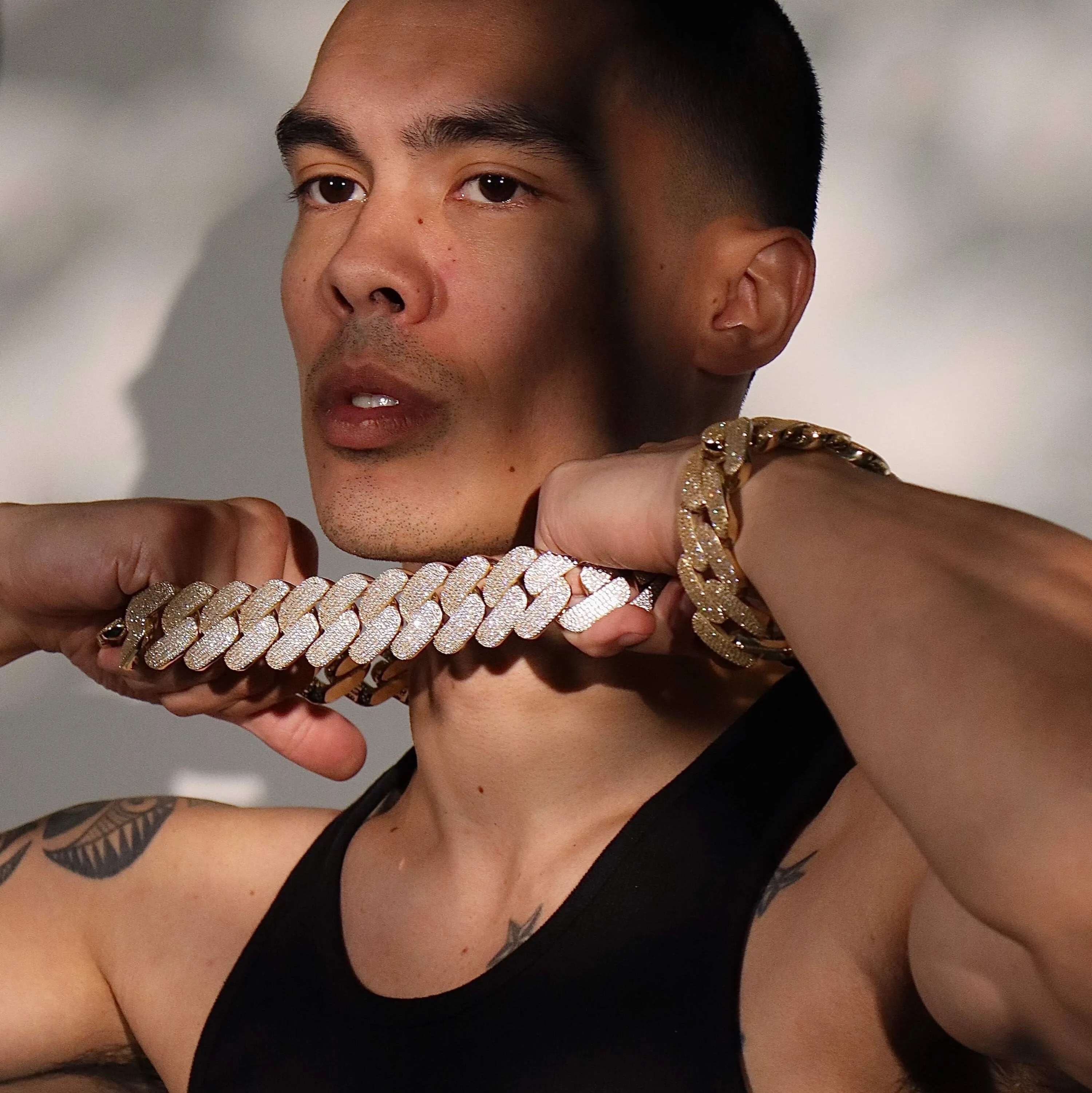 10K 30mm Hollow CZ Monaco Cuban Link Necklace sold by IceLink product image thumbnail 3