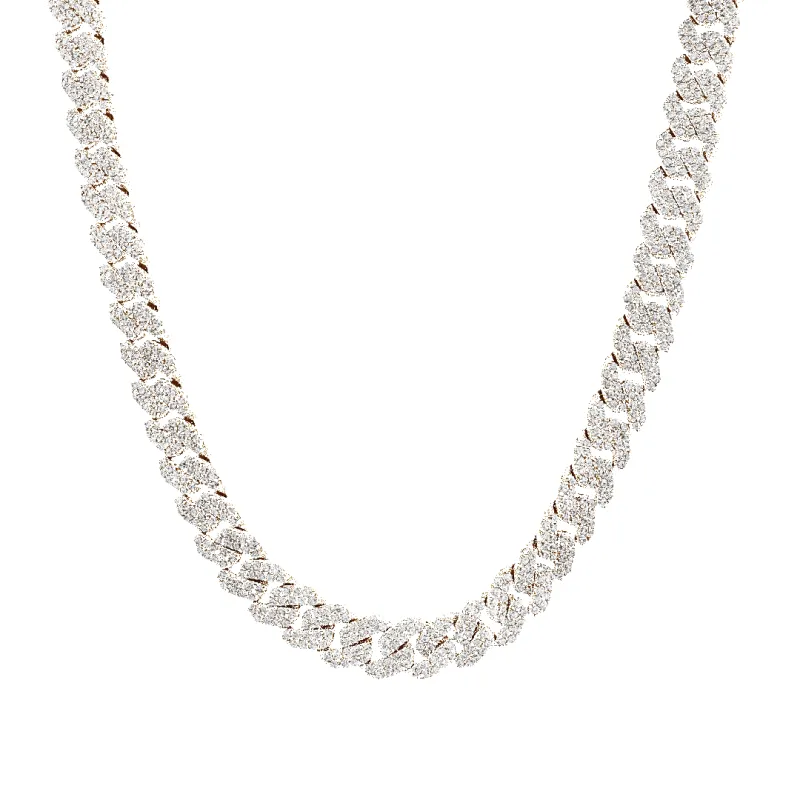 10K 15mm Hollow CZ Monaco Cuban Link Necklace made by IceLink