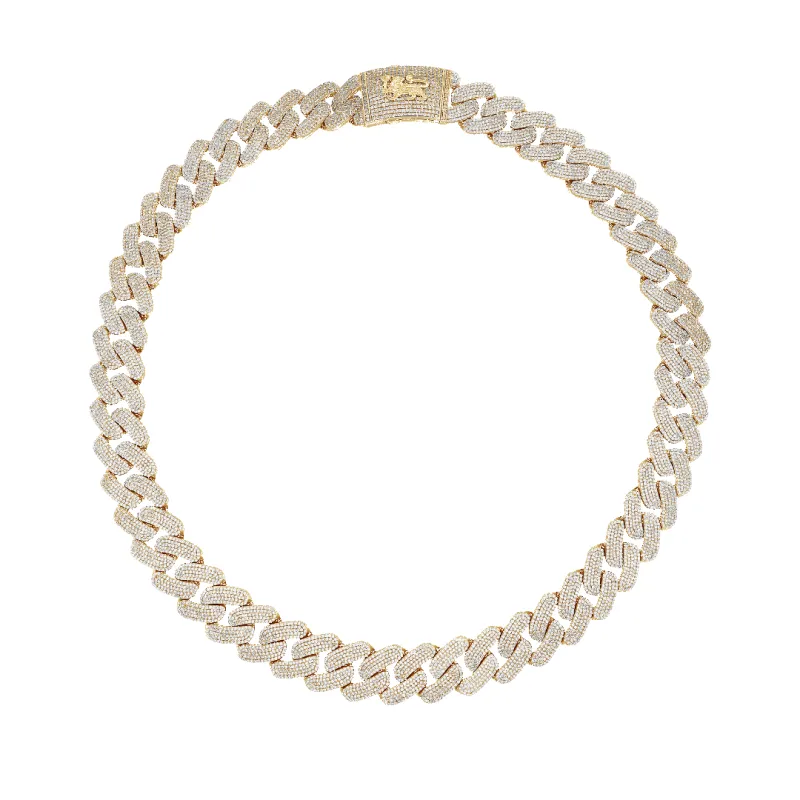 10K 19mm Hollow CZ Monaco Cuban Link Necklace made by IceLink