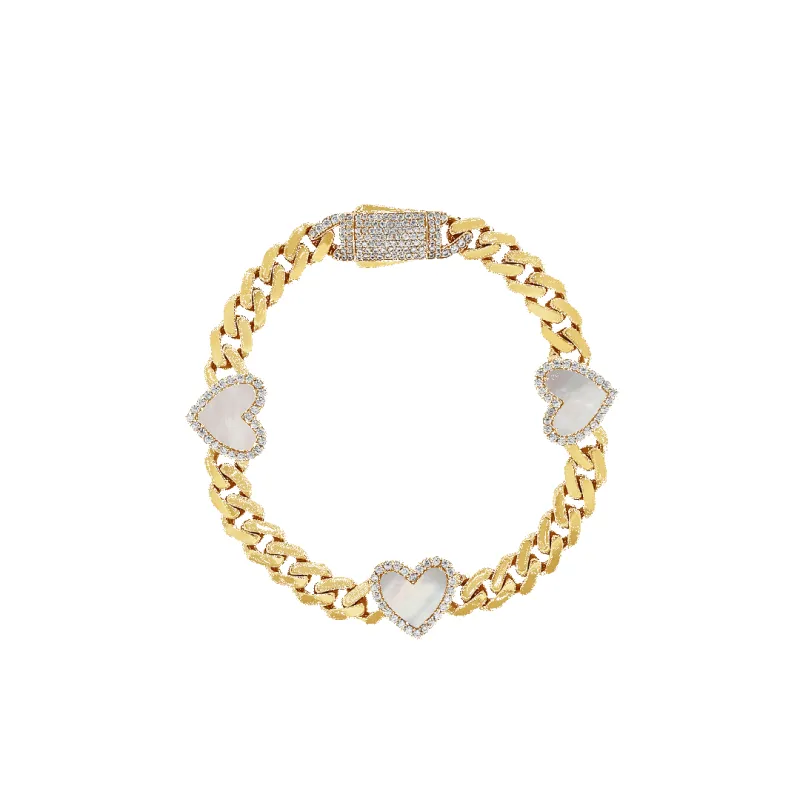 10K 7mm Pearl Heart Cuban Link Bracelet sold by IceLink