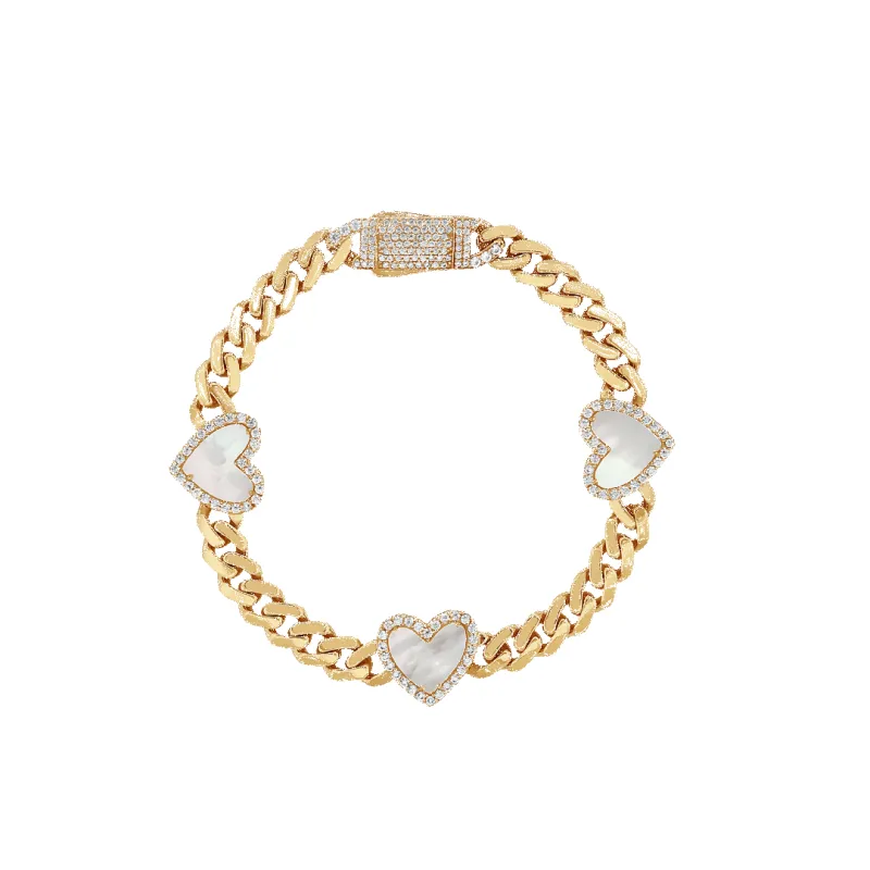10K 6mm Pearl Heart Cuban Link Bracelet sold by IceLink