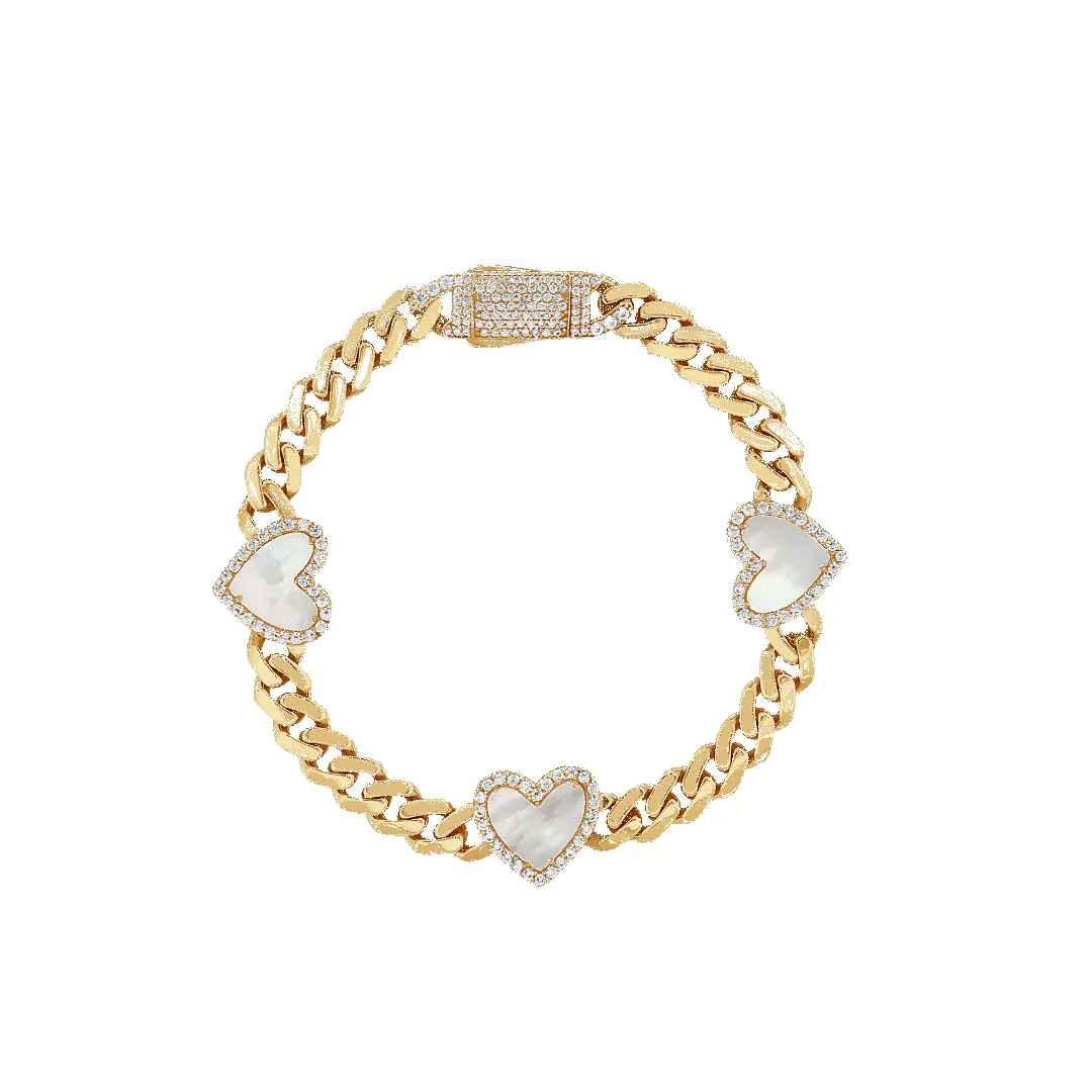 10K 6mm Pearl Heart Cuban Link Bracelet sold by IceLink