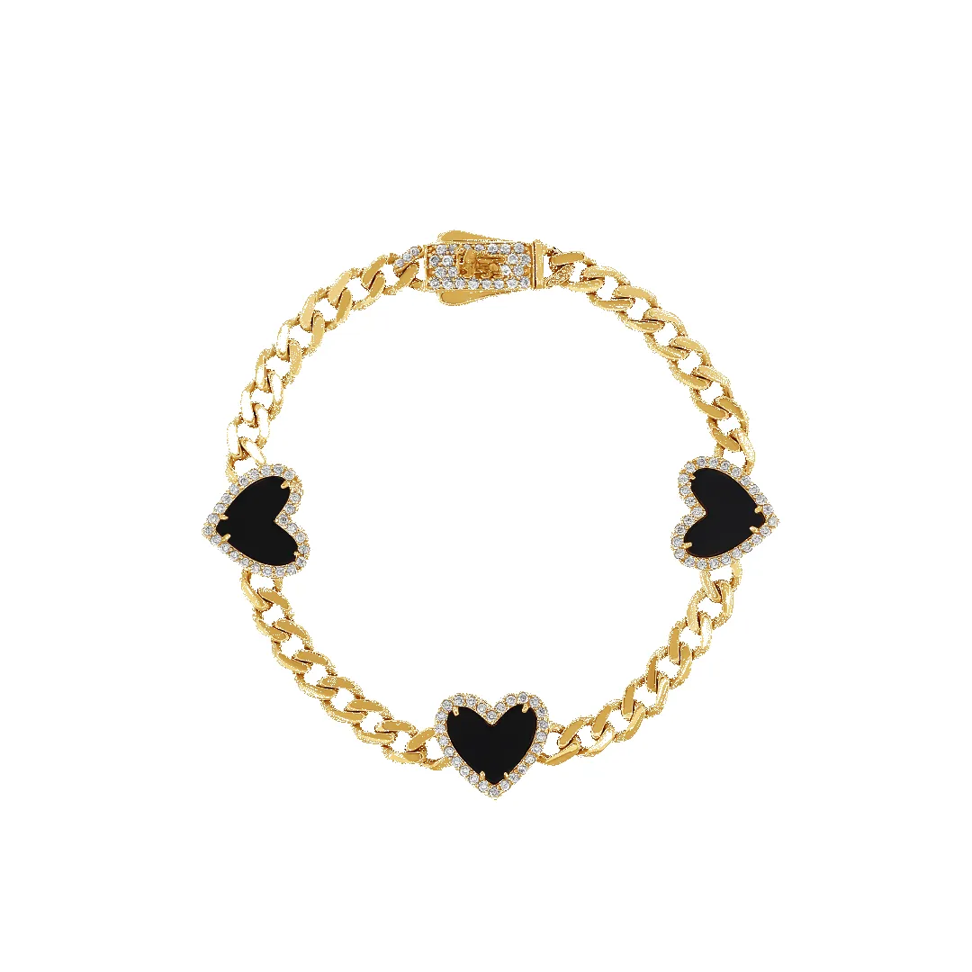 10K 5mm Black Heart Cuban Link Bracelet sold by IceLink