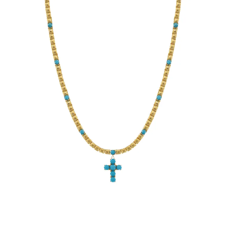 Turquoise Enamel Cross Necklace sold by IceLink