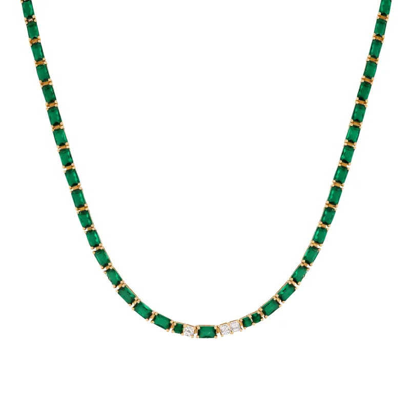 14K Emerald CZ & Diamond Necklace sold by IceLink