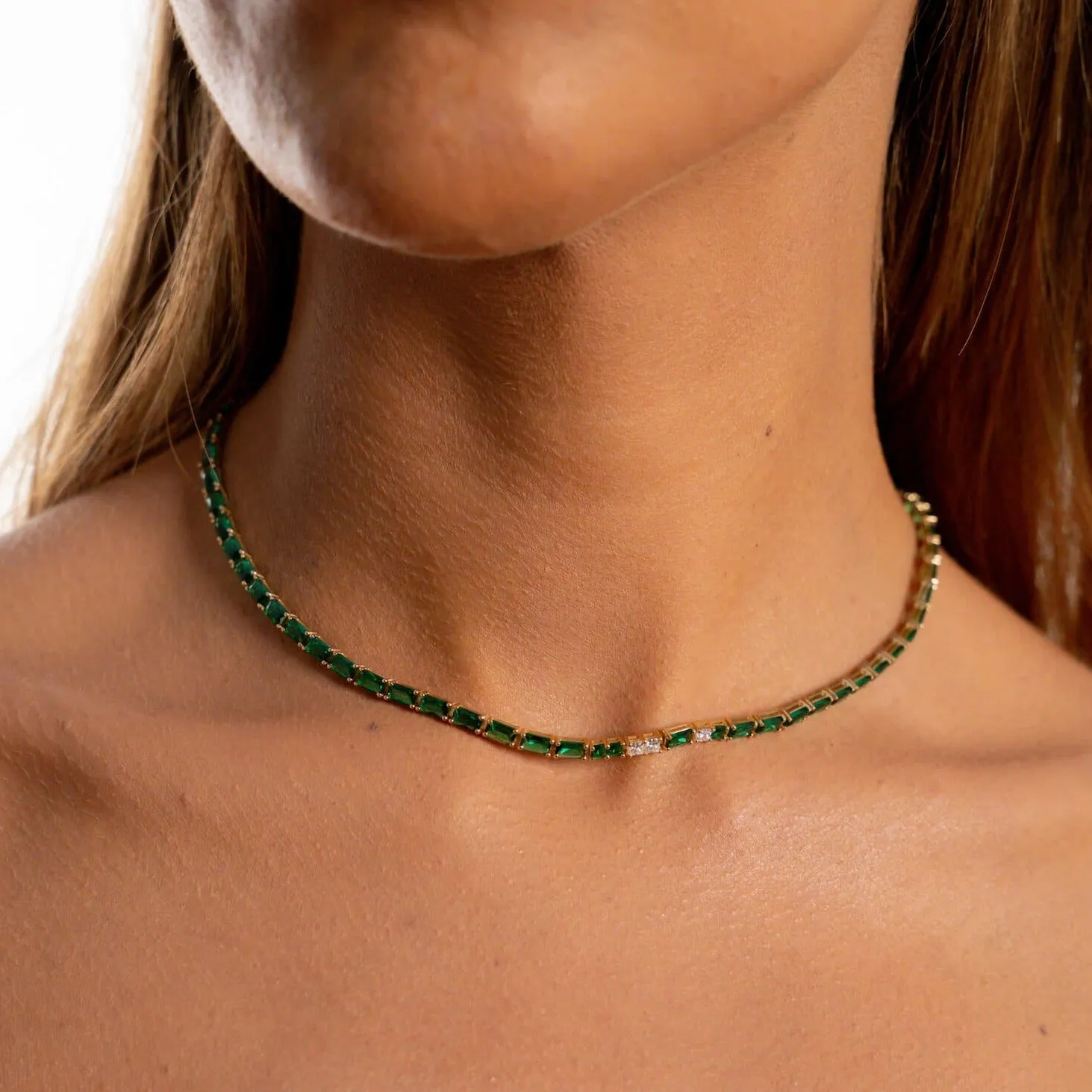 14K Emerald CZ & Diamond Necklace sold by IceLink product image thumbnail 2