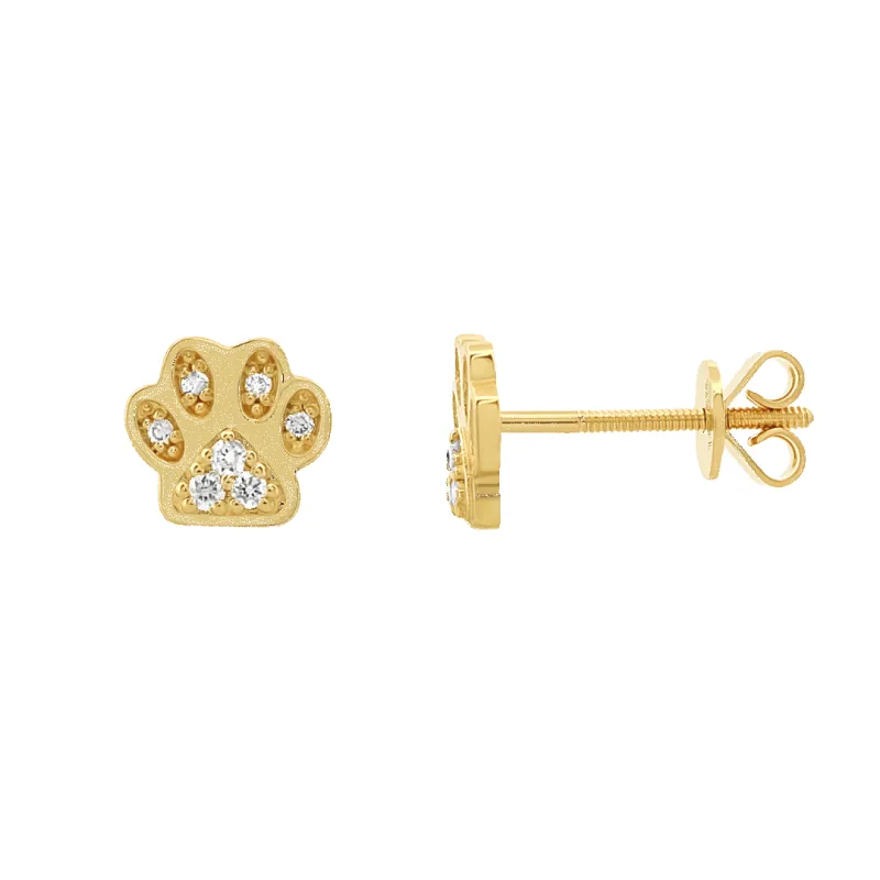 14K Dog Paw Diamond Stud Earrings sold by IceLink