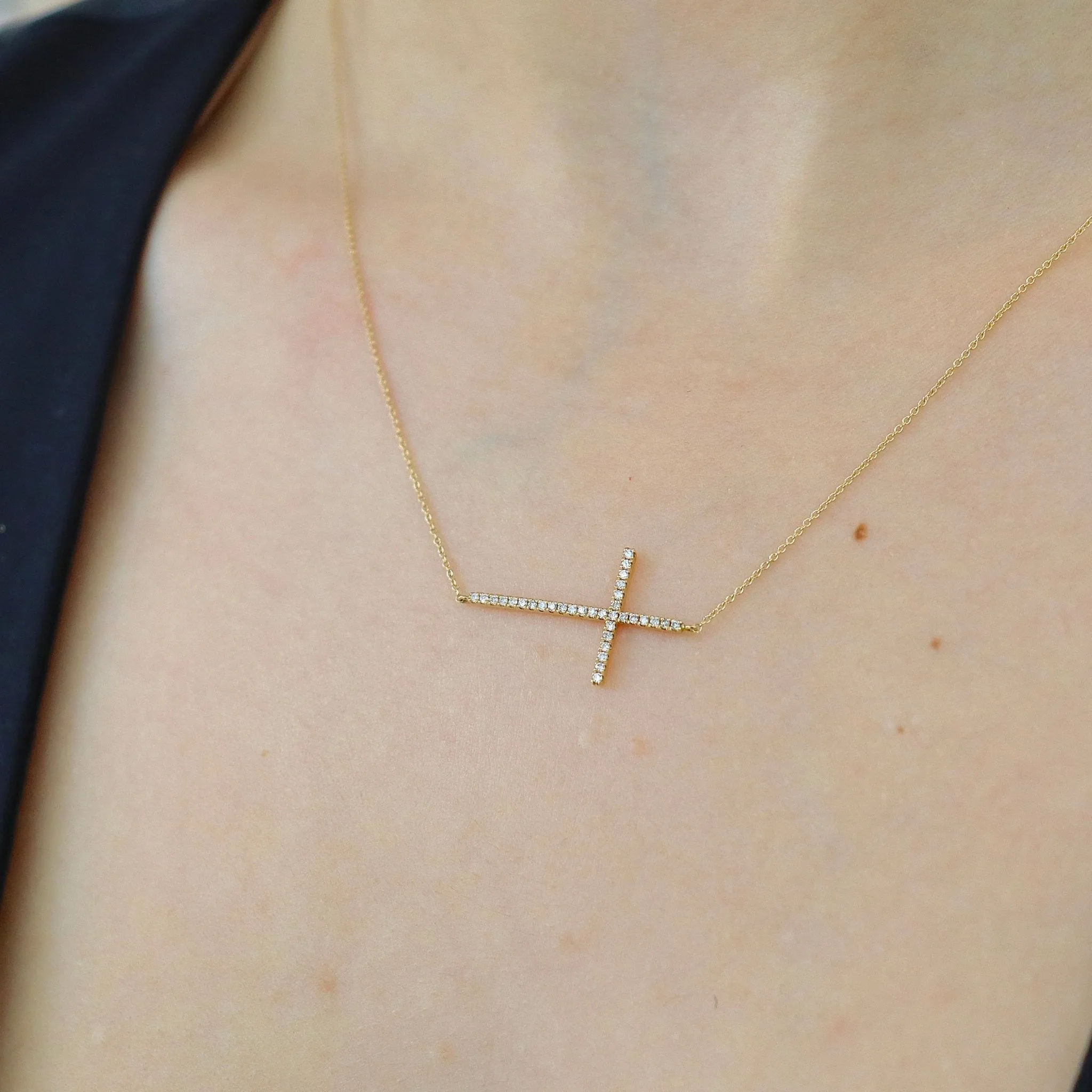 14K Sideways Cross Diamond Necklace sold by IceLink product image thumbnail 3