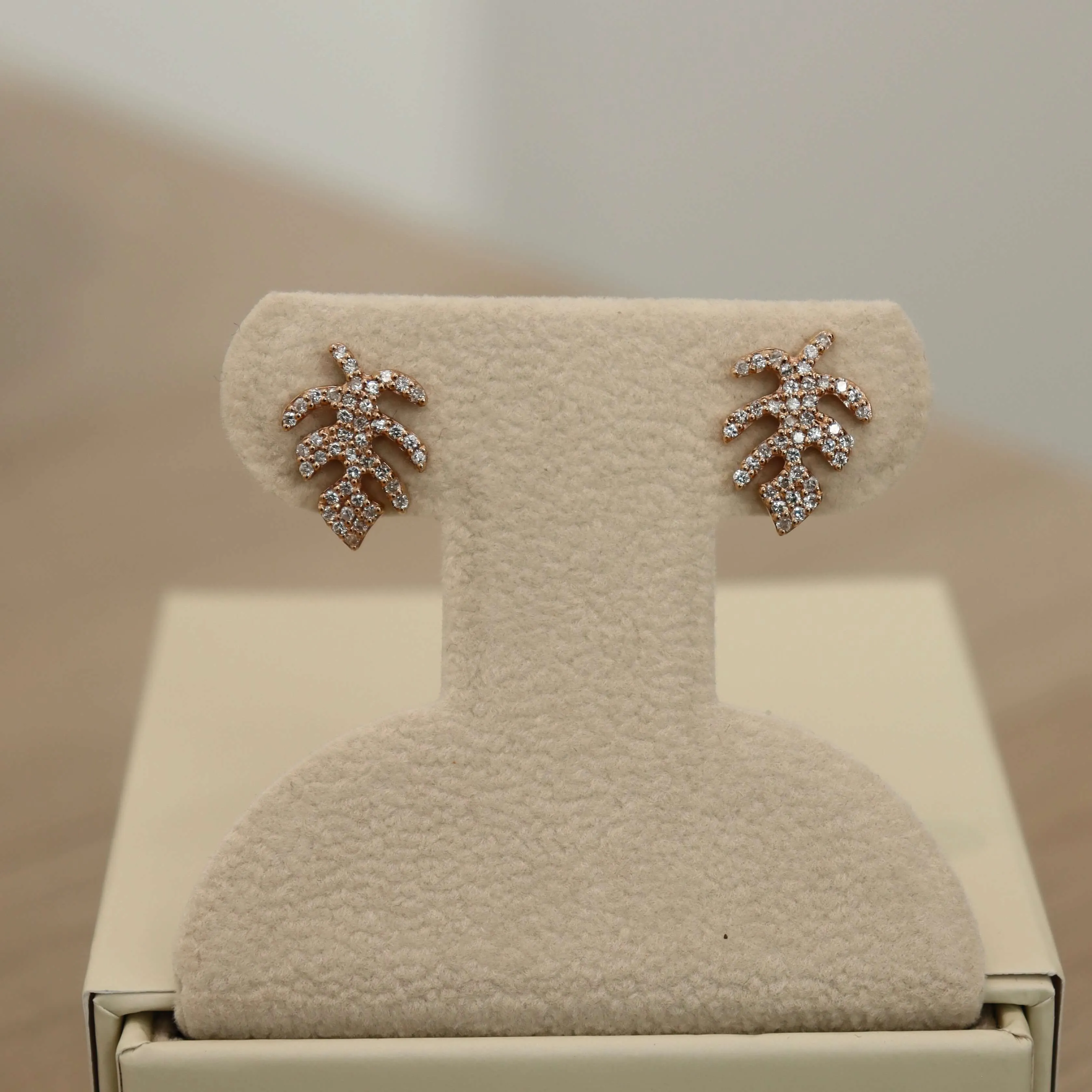 14K Leaf Diamond Stud Earrings (Sample Sale) sold by IceLink