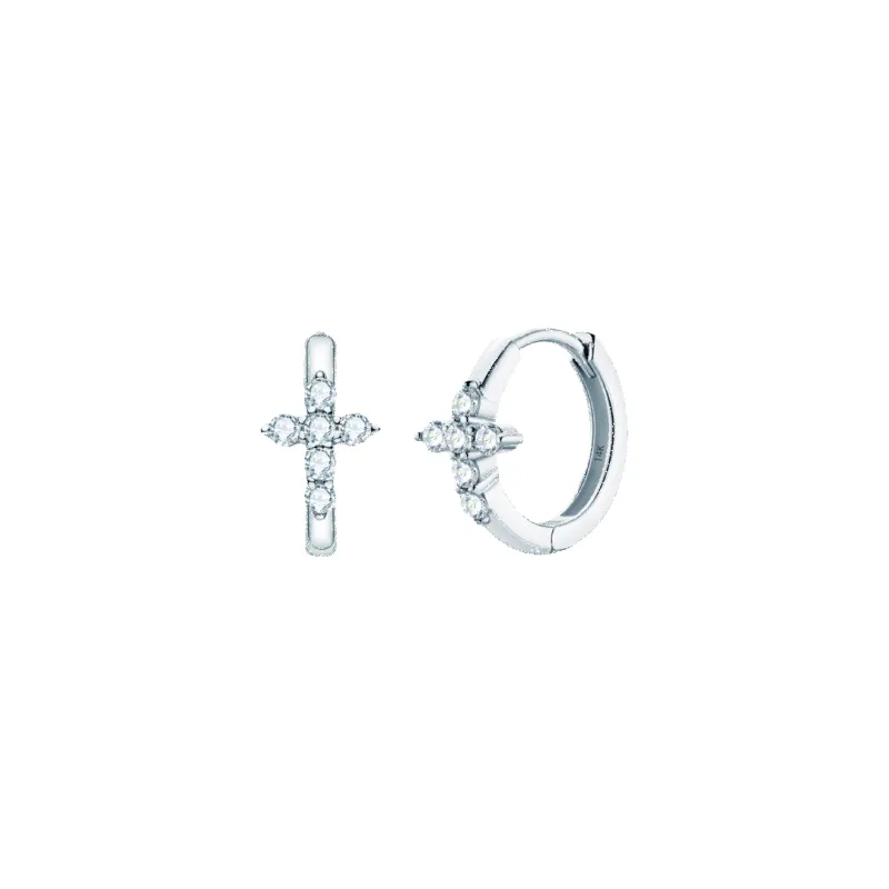 14K Cross Moissanite Hoops sold by IceLink