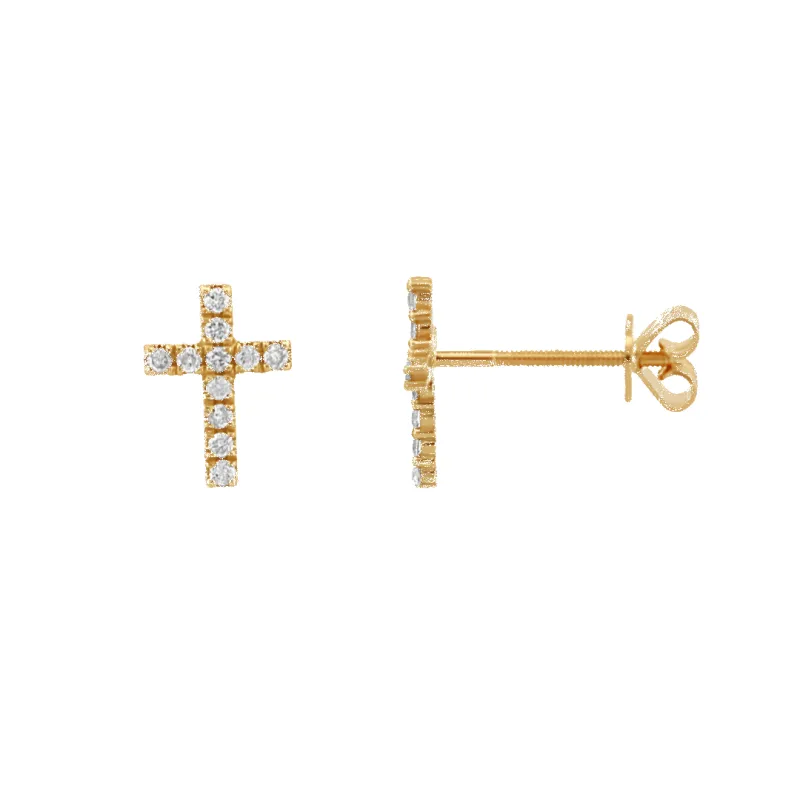 14K Diamond Square Cross Stud Earrings (Sample Sale) sold by IceLink