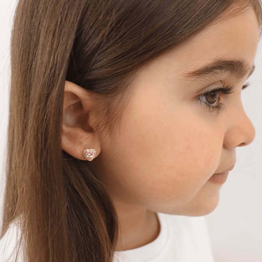 14K Pink Heart Diamond Stud Earrings sold by IceLink product image thumbnail 2