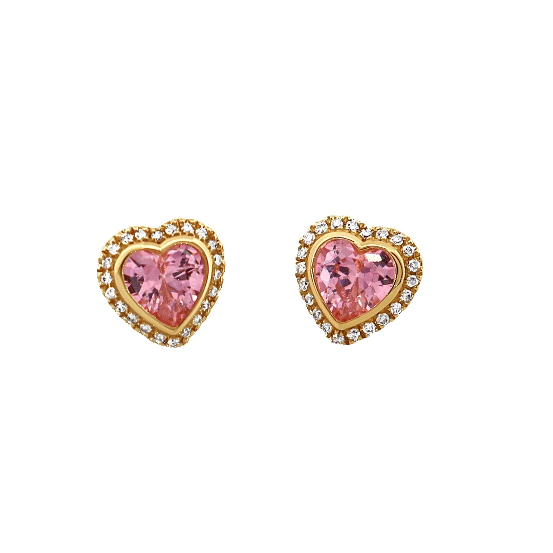 14K Pink Heart Diamond Stud Earrings sold by IceLink product image thumbnail 3
