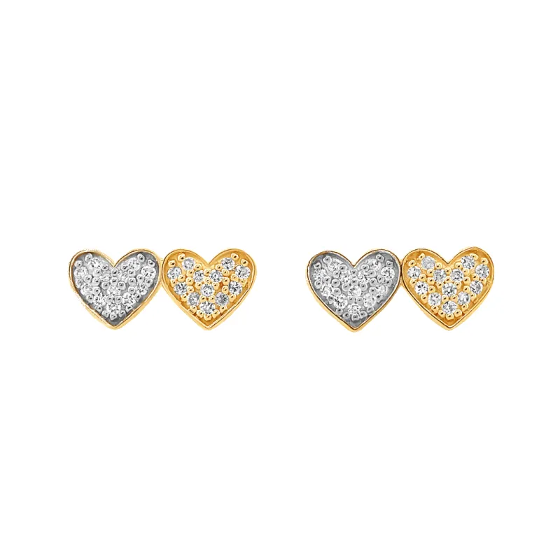 14K Two-Tone Double Heart Diamond Earrings sold by IceLink