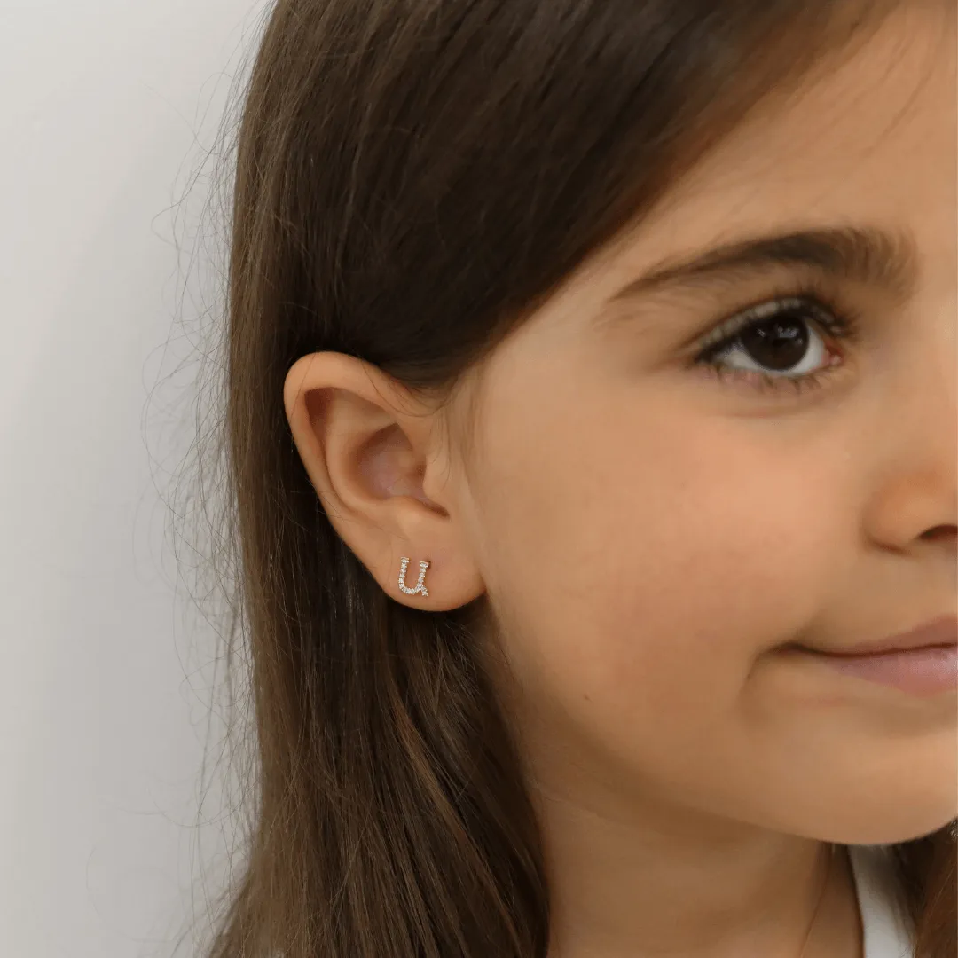 14K Diamond Armenian Initial Stud Earrings sold by IceLink product image thumbnail 5