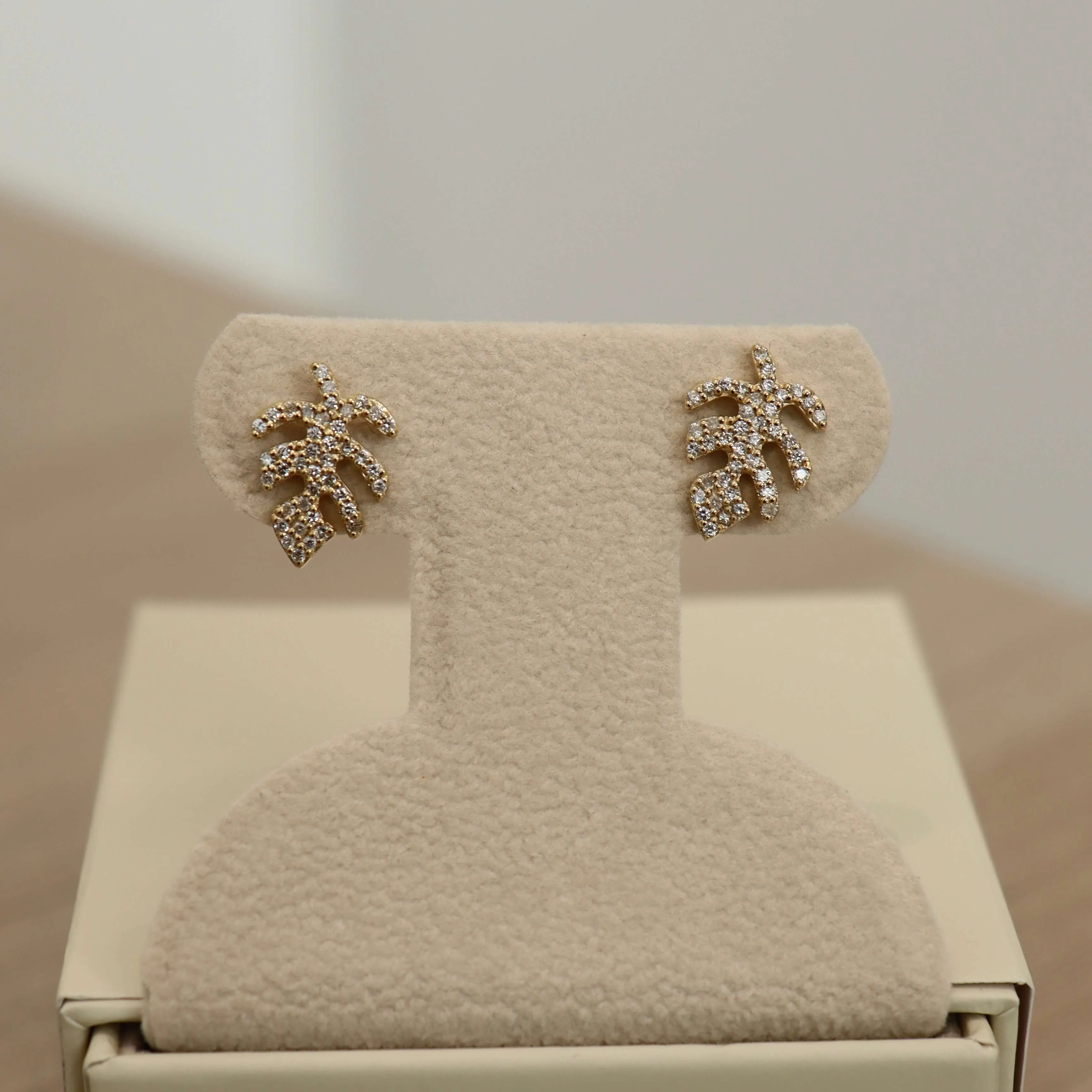 14K Leaf Diamond Stud Earrings (Sample Sale) sold by IceLink