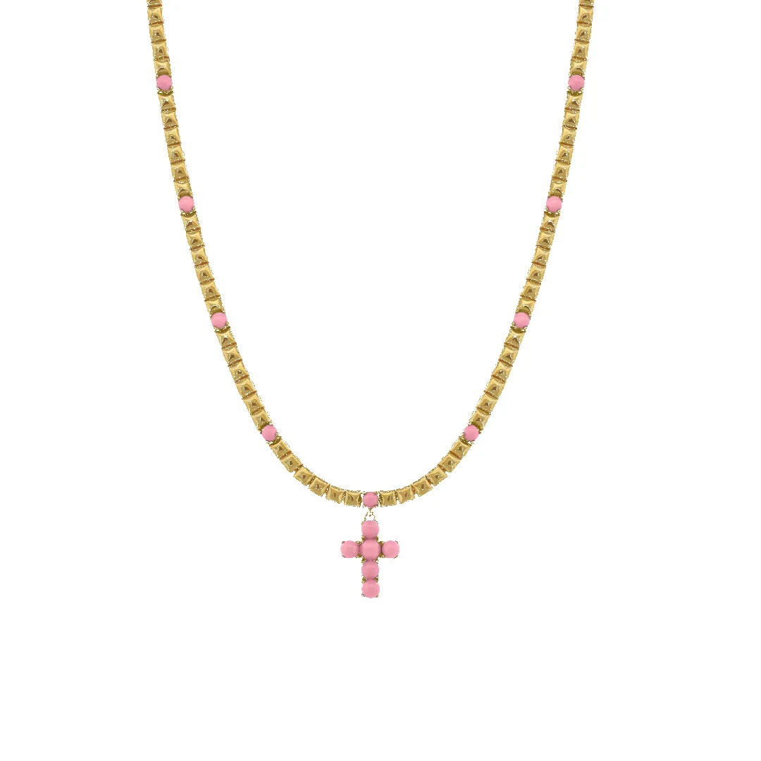 Pink Enamel Cross Necklace sold by IceLink