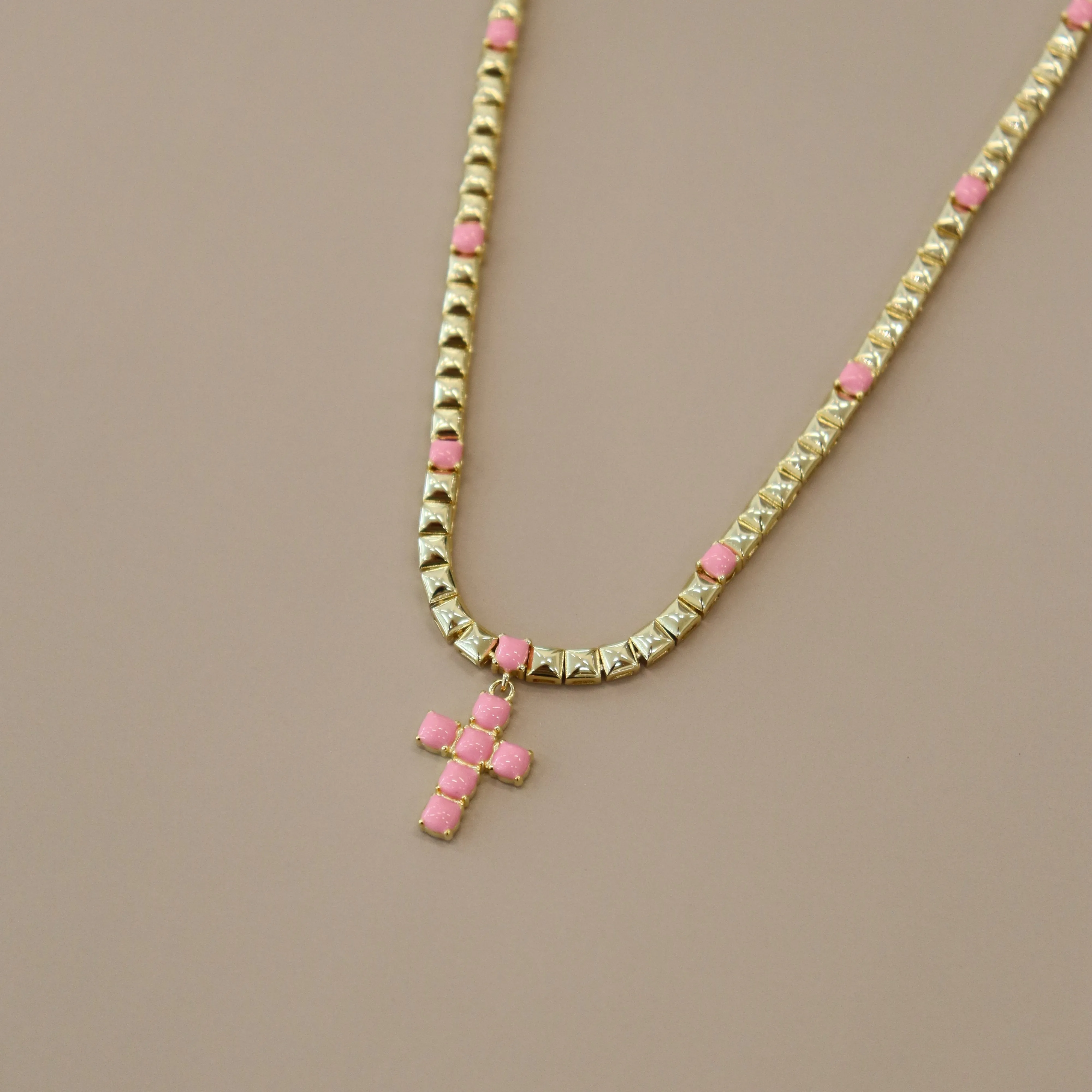 Pink Enamel Cross Necklace sold by IceLink product image thumbnail 2