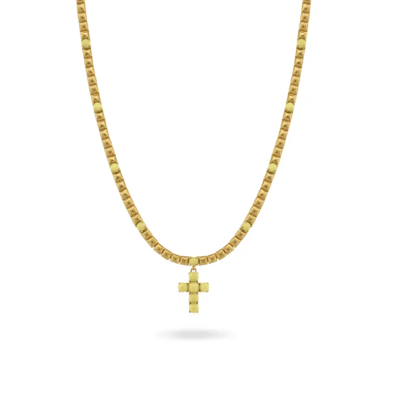 Butter Yellow Enamel Cross Necklace sold by IceLink