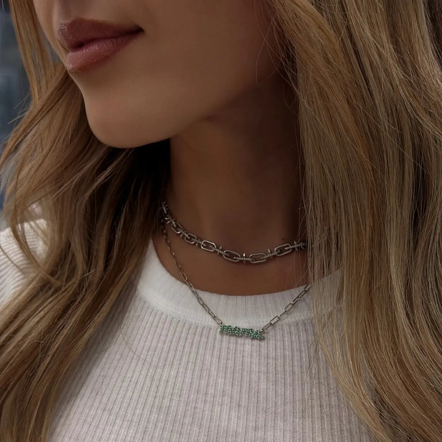 'Mama' Emerald Paperclip Necklace (Sample Sale) sold by IceLink product image thumbnail 2