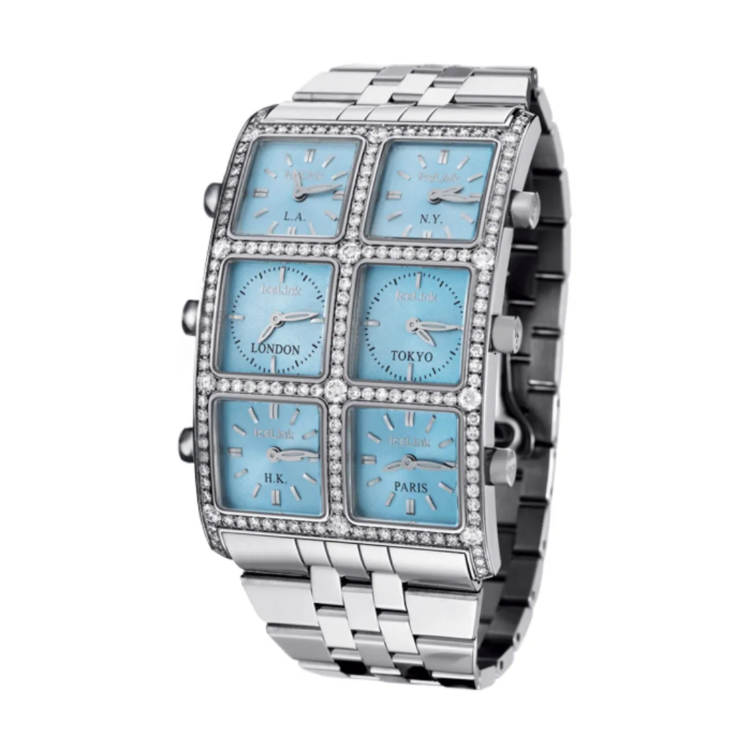 Ambassador Blue Dial Diamond 6 Time Zone Watch (Sample Sale) sold by IceLink