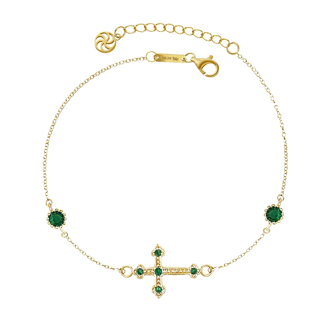 14K Emerald Cross Bracelet sold by IceLink