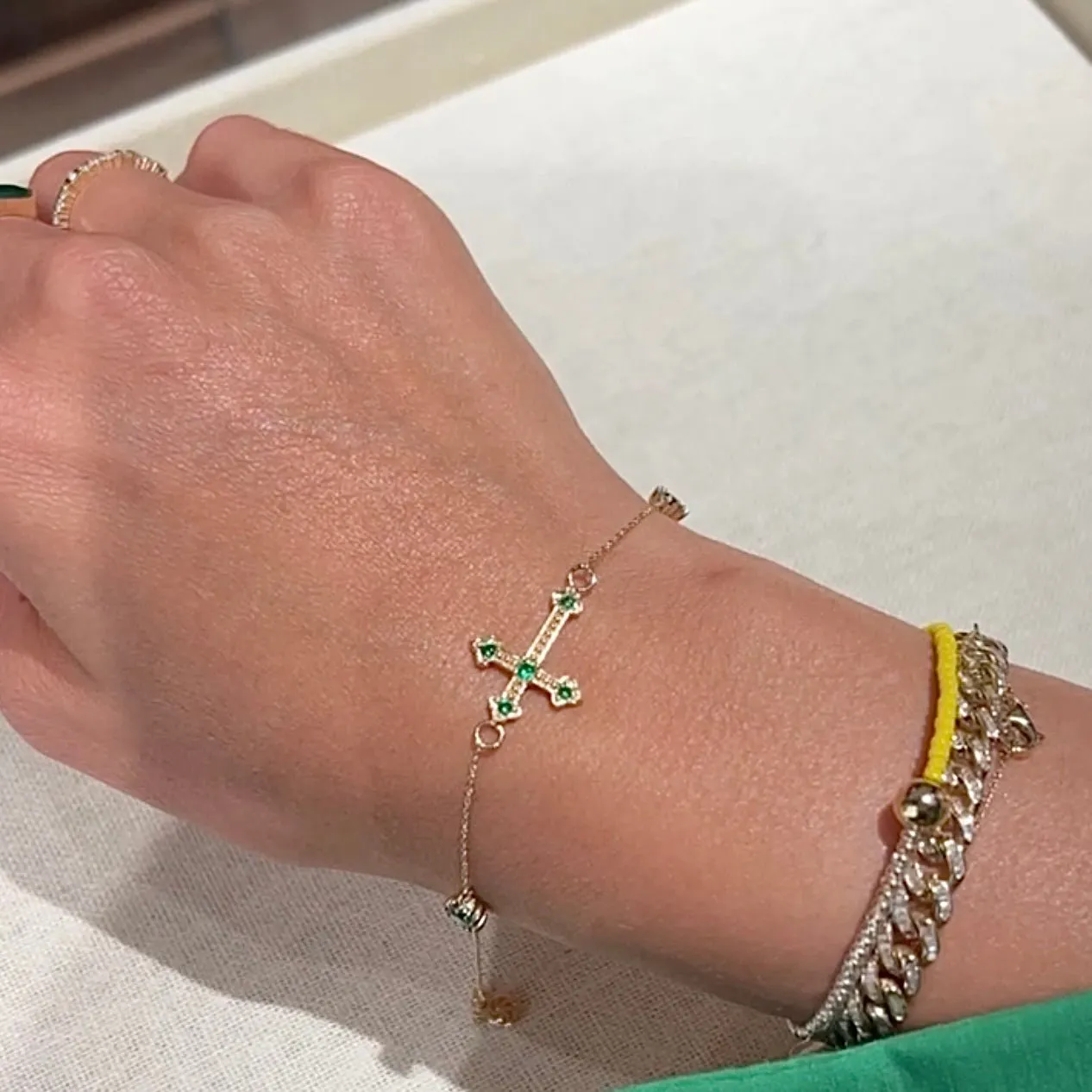 14K Emerald Cross Bracelet sold by IceLink product image thumbnail 2