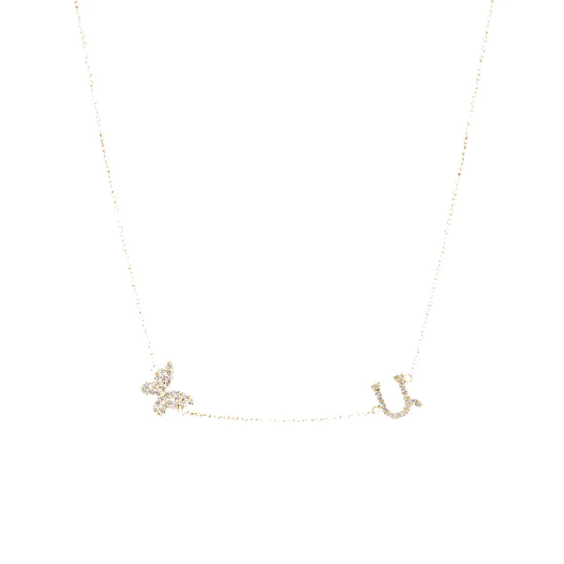 14K Armenian Initial Butterfly Diamond Necklace sold by IceLink