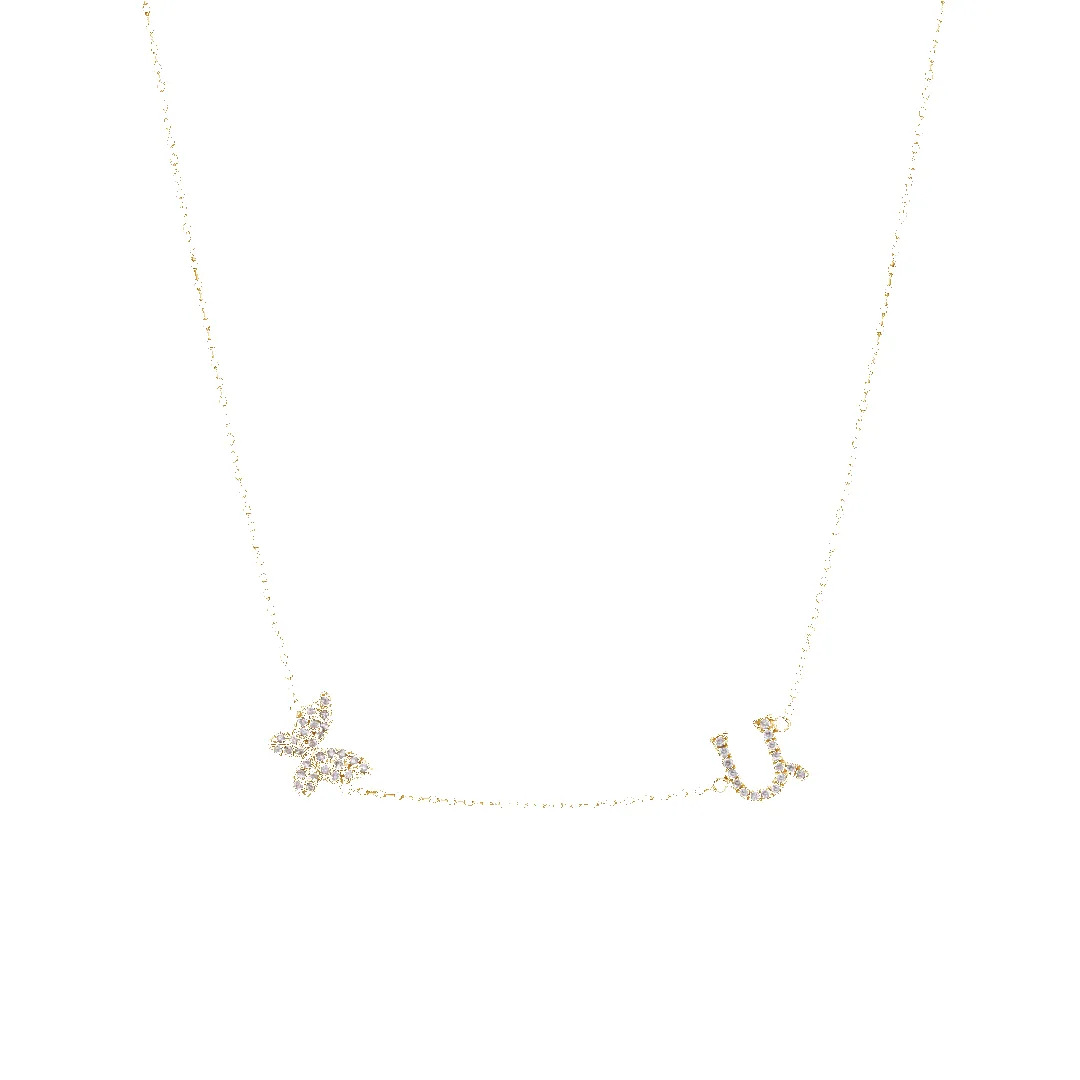 14K Armenian Initial Butterfly Diamond Necklace sold by IceLink