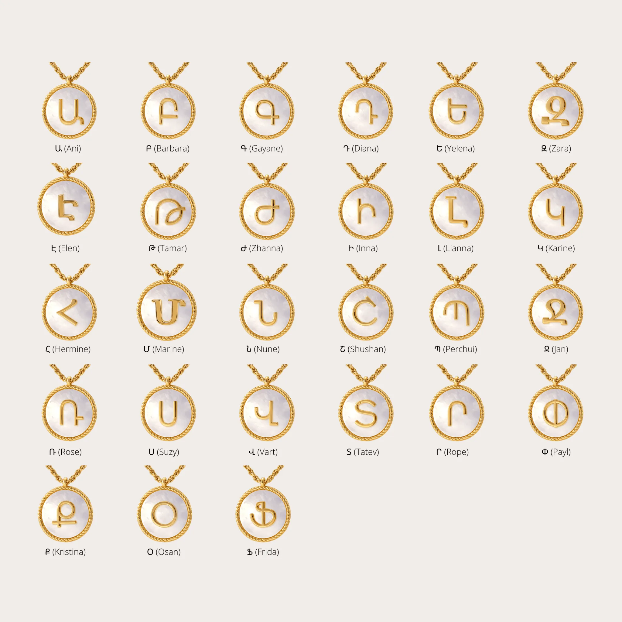 White Mother of Pearl Armenian Initial Necklace sold by IceLink product image thumbnail 3