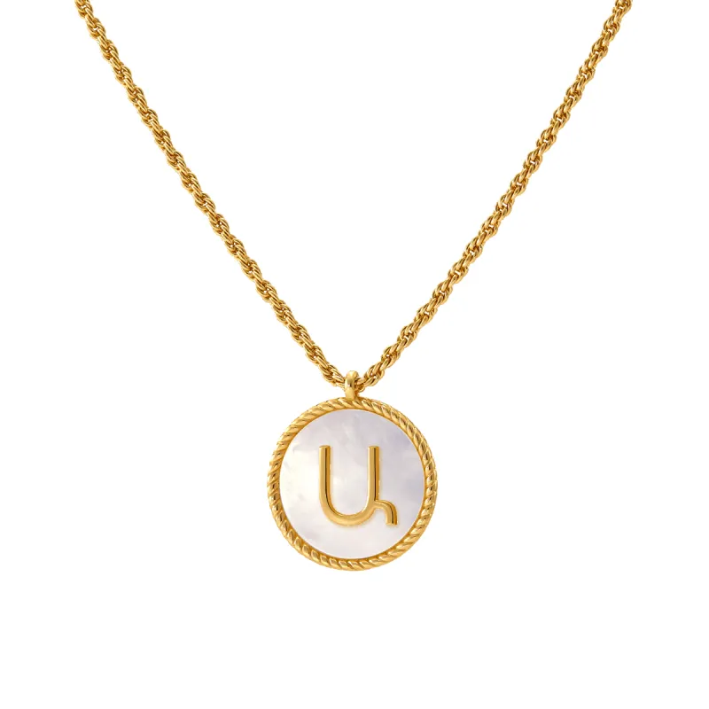 White Mother of Pearl Armenian Initial Necklace sold by IceLink